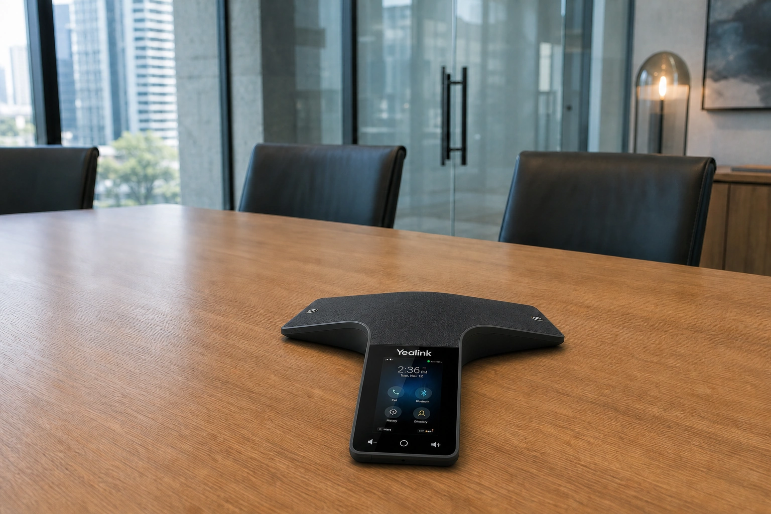 Yealink conference phone prepared for deployment in a modern boardroom